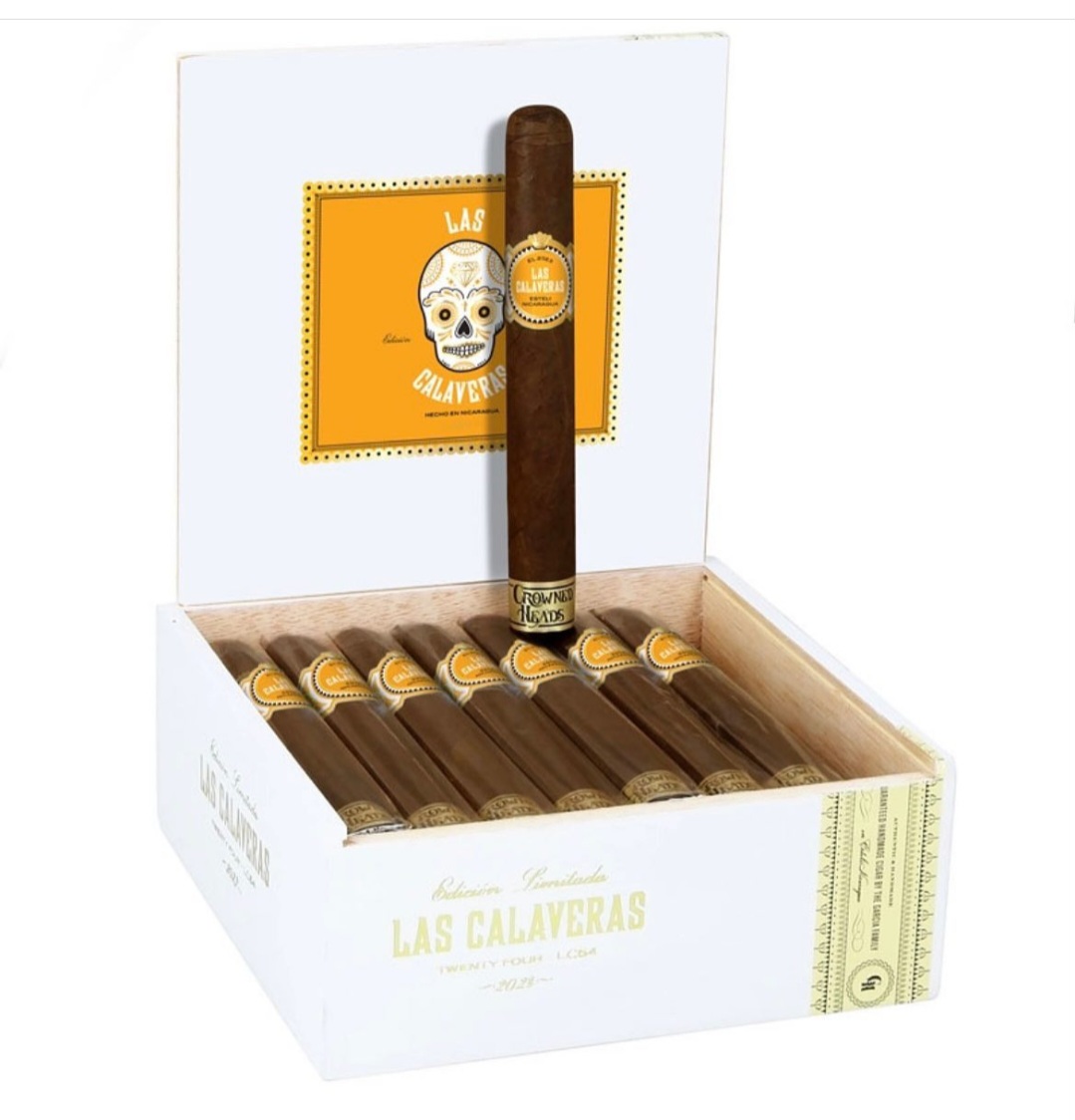 Crowned Heads Las Calaveras EL 2023 arrives mid June. 

 For the first time since 2016, Las Calaveras will be wrapped with a beautiful Connecticut Broadleaf Maduro wrapper. 

The 3 sizes are: 5x50, x52, and 5 5/8x54.  The sampler will incude each size, plus a 5.5x52 Belicoso Fino