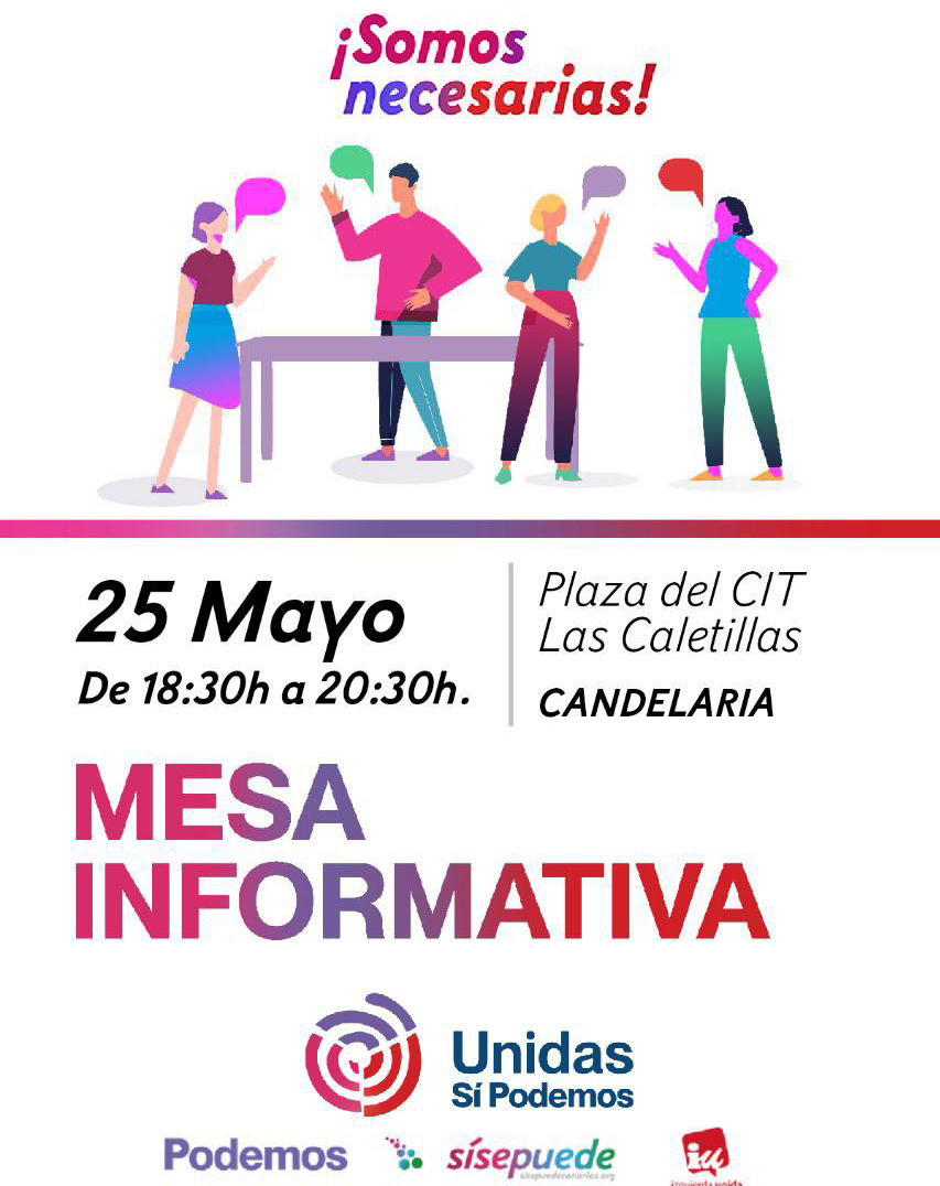 USPCandelaria's tweet photo. ¿Tienes dudas sobre lo que proponemos para Candelaria?
¿Te gustaría profundizar más en nuestras propuestas?
Este jueves 25, de 18:30h a 20:30h, tendremos una mesa informativa en la Plaza del CIT (Las Caletillas). ¡No te quedes con dudas y ven a vernos!
#UnidasSíPodemos #Sísepuede https://t.co/UmONlONU4O