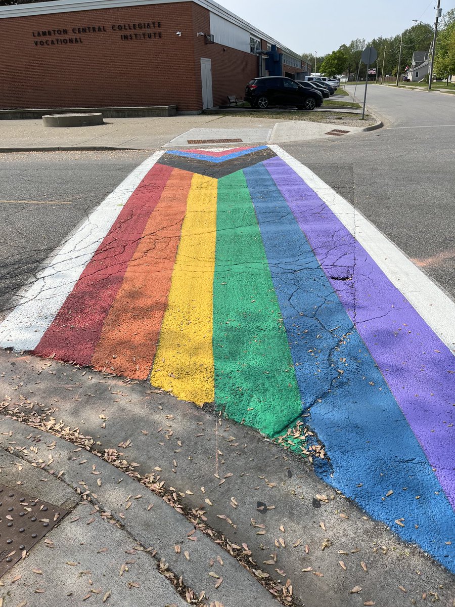 So very excited to work with the town of Petrolia and the LKDSB to have our rainbow crosswalk placed yesterday. Big Lancer thanks to all who made this  possible.
