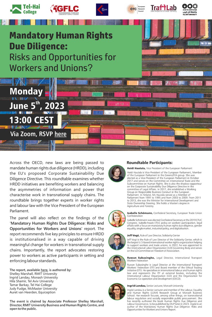 TraffLab's tweet photo. Join our event on Human Rights Due Diligence (HRDD) in global supply chains. We'll discuss how and whether HRDD benefits workers &amp; share insights from experts and report findings.  June 5th, 13:00 CEST . Registration, link to report and more info here: https://t.co/YkoGFlJ2AP https://t.co/foH0cz89Ey