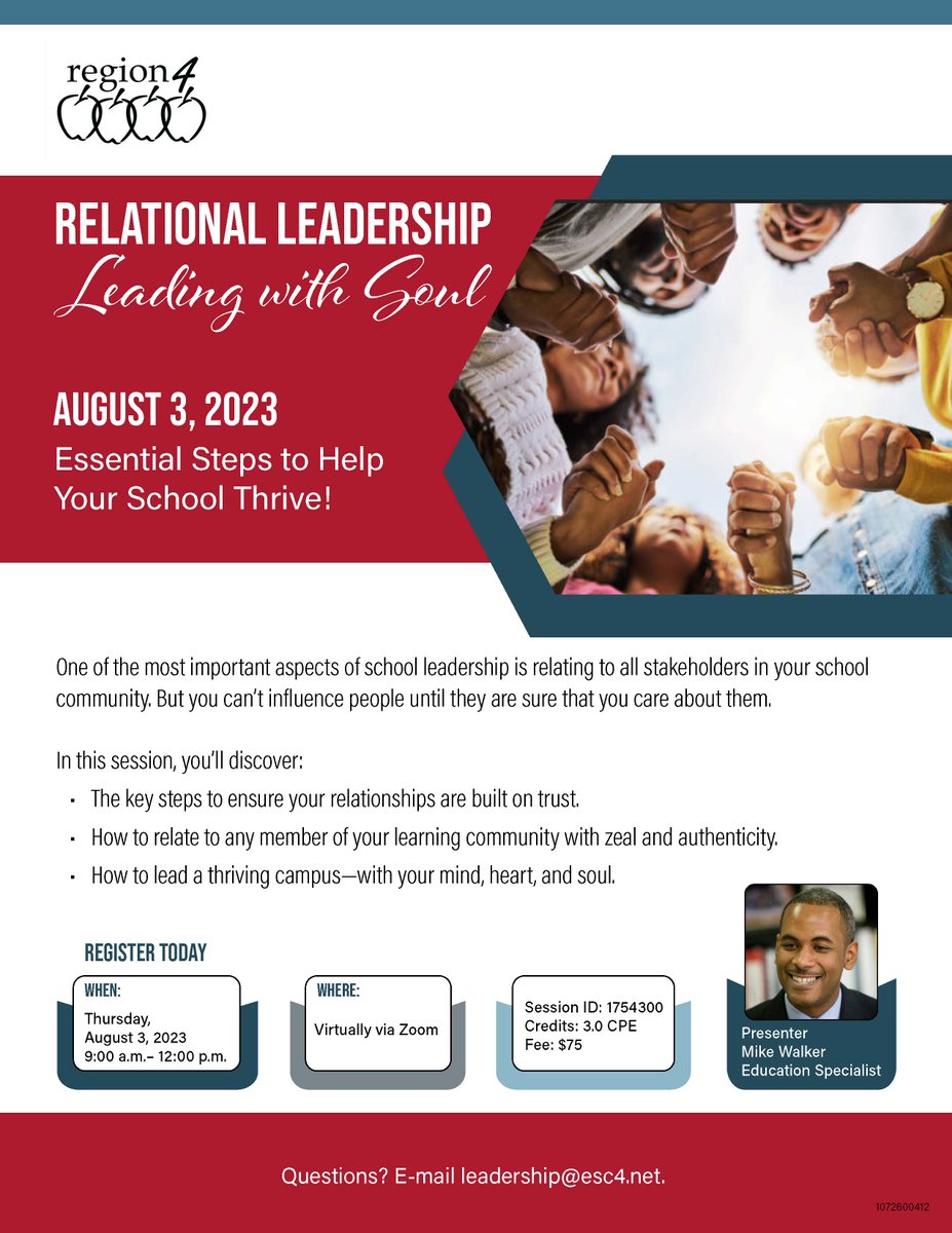This may be just the session you need school leaders  as you enter the 2023-2024 school year. I am super excited about sharing this new session with each of you! Register today at esc4.net (session #1754300)

#schoolleader #wednesdaythought
