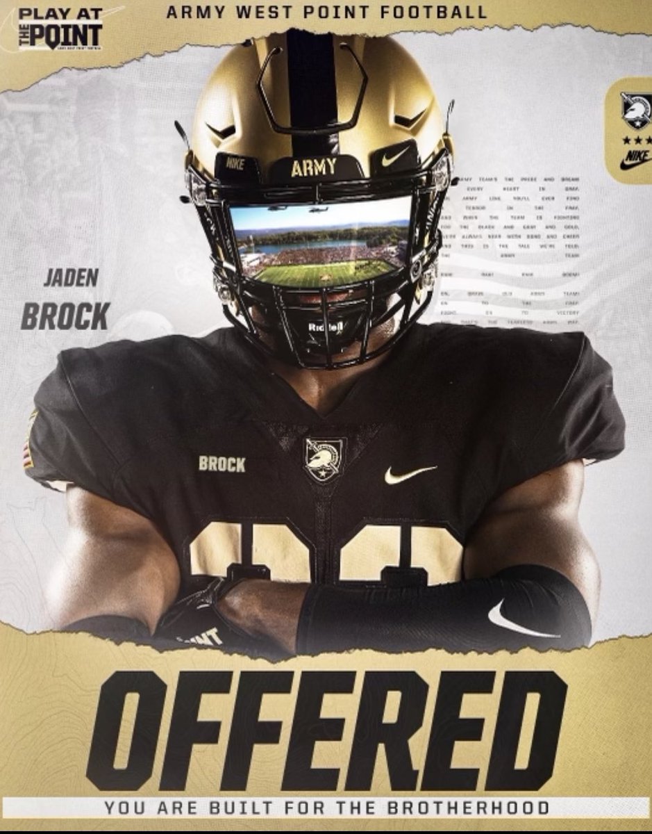 JadenWBrock1's tweet photo. #AGTG Extremely Blessed to receive an Offer from Army West Point! @CoachDannyV @NGHSFootball @north_recruit @ericgodfree @CoachRLuke @RecruitGeorgia https://t.co/WjY2ScknPd