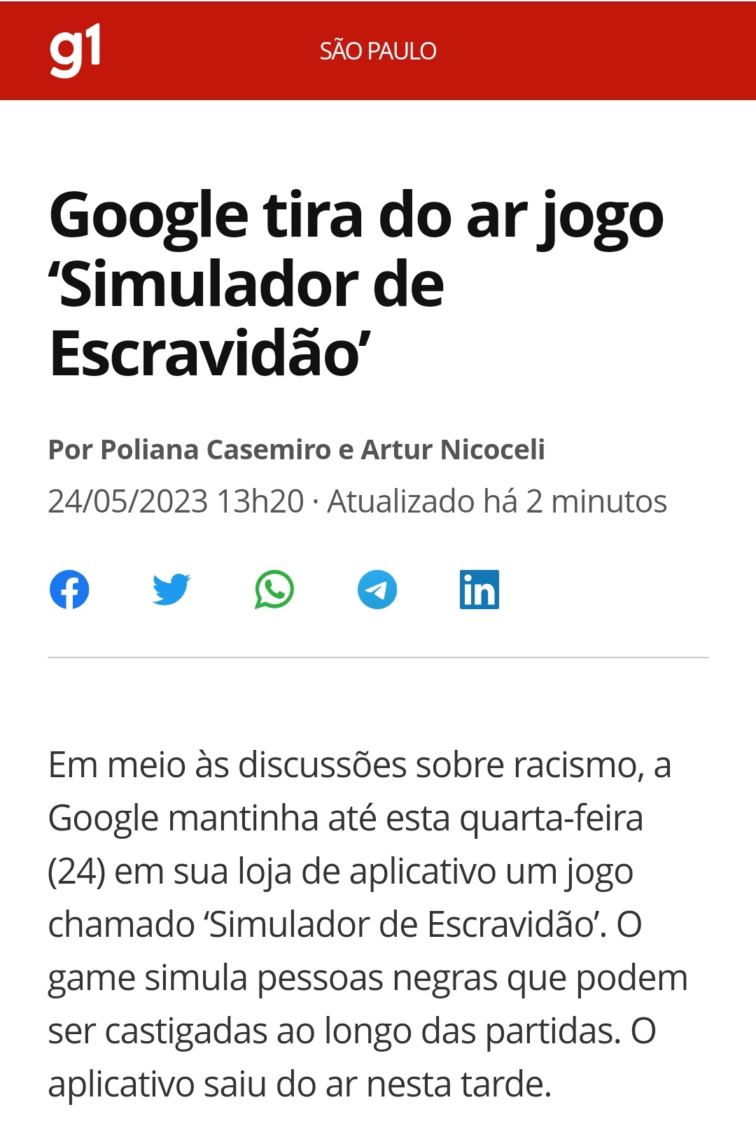 Google tira do ar jogo 'Simulador de Escravidão