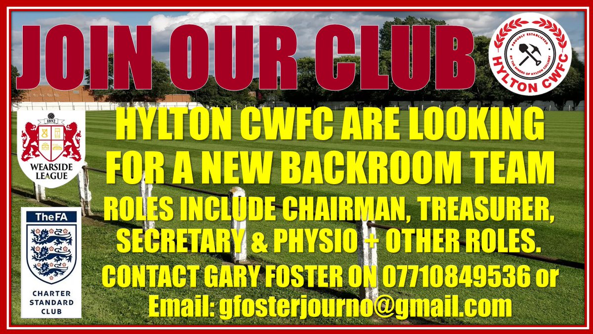 HyltonCWFC's tweet photo. MESSAGE FROM THE CHAIRMAN: We are looking for backroom volunteers to keep our senior team going. We play in Wearside League Division 2. Great pitch &amp; facilities. Players &amp; sponsors in place for new season. We need people to carry the club on and keep our pathway for the juniors https://t.co/NwDMunSDqT