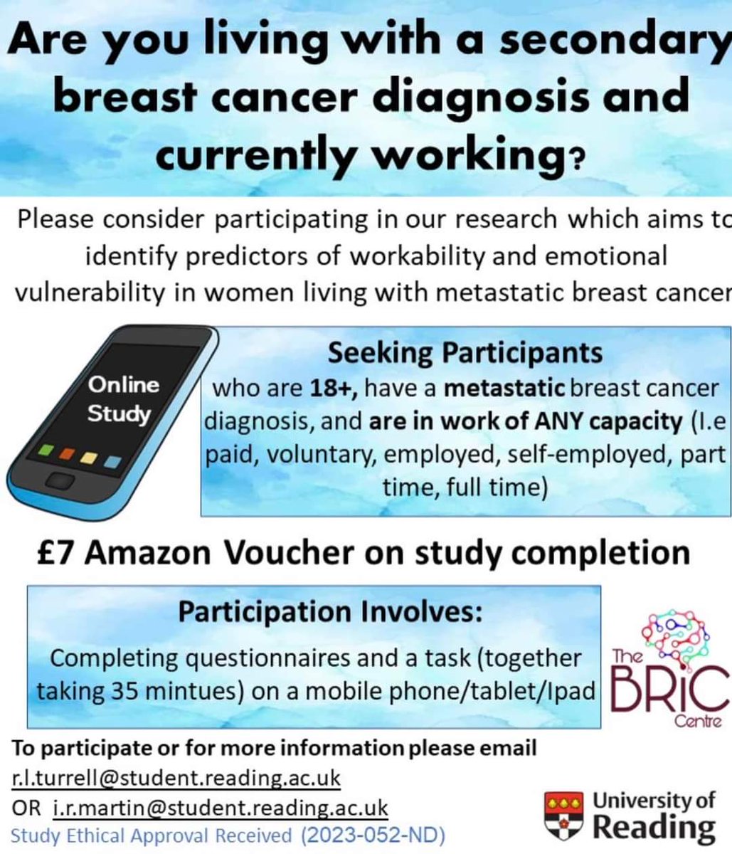 Please get involved in this important study! Please RT <a href="/WorkWithCancer/">Working With Cancer 💙</a> <a href="/METUPUKorg/">METUPUK</a> <a href="/Make2ndsCount/">Make 2nds Count</a> <a href="/Tickoffcancer/">tickoffbreastcancer</a> 
#stage4needsmore