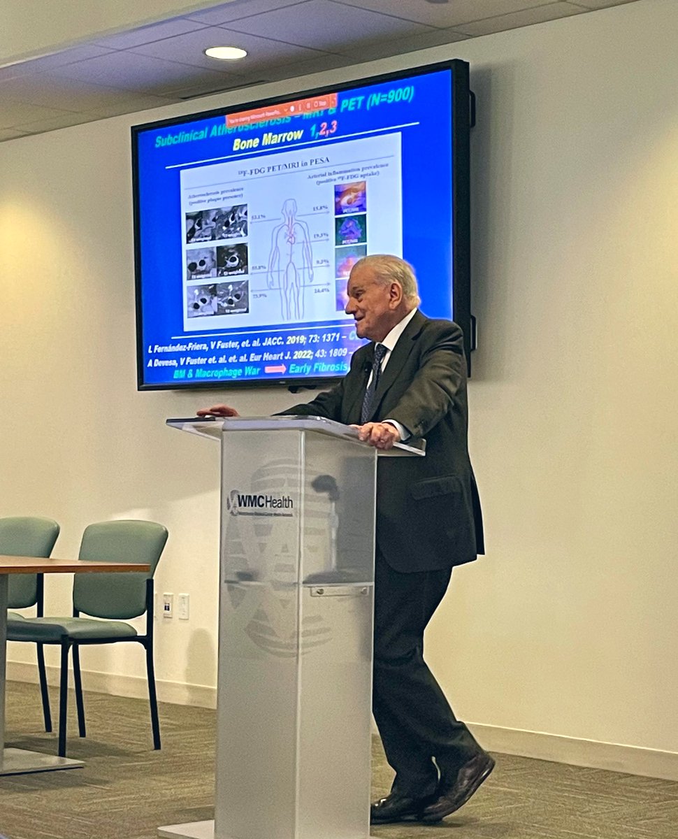 Prof. Valentin Fuster providing a look into the future of #ASCVD screening & treatment. A wonderful lecture on imaging 📸 & genomics 🧬 = imagenomics.
How do we keep a population from developing CV disease?

Incredible lecture @WestchesterMed @WMCCardsFellows @MountSinaiHeart