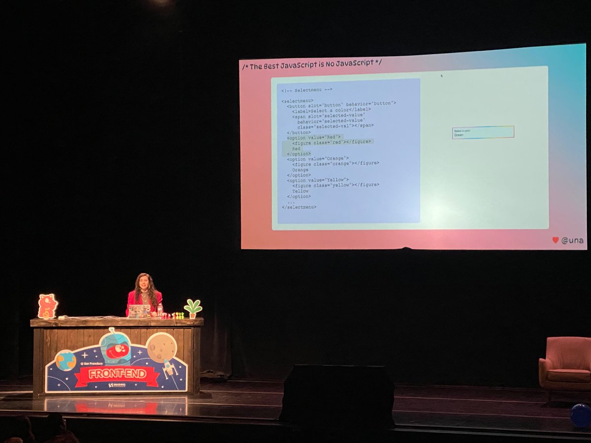 Fantastic start to @smashingconf with @Una sharing new and upcoming CSS features ✨

A glimpse of the future: stylable select menus? Yes, please