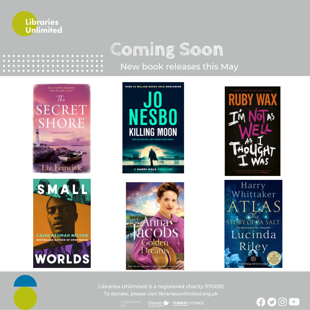 LibrariesUnLtd's tweet photo. Lots of new titles hitting our shelves, which have you got your eyes on?👀 

⛵@liz_fenwick 
🌙#JoNesbo
🤒@Rubywax
🌍@CalebANelson
💭#AnnaJacobs
🗺️@lucindariley &amp; @HarryTwittaker

Find all of these titles via our catalogue online and check if it's in stock at your local library. https://t.co/gy0i5sW4DX