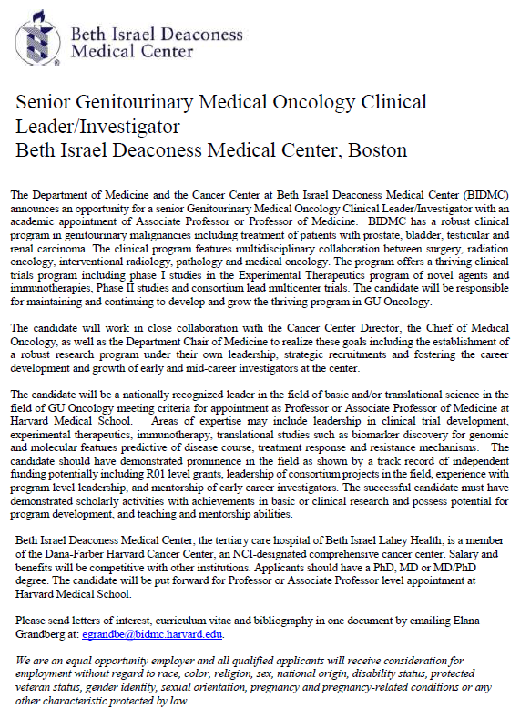 davidjeinstein's tweet photo. @BIDMChealth GU Med Onc is looking for a new leader! Come join the @df_hcc family! https://t.co/U2PDJdnotw