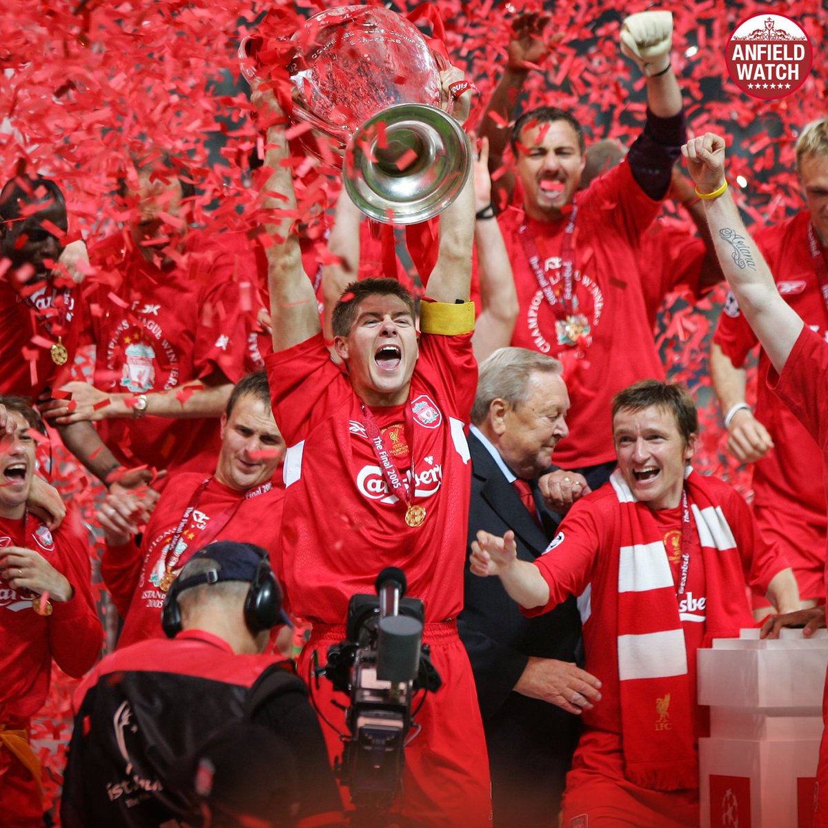 AnfieldWatch's tweet photo. 🗓️ #OnThisDay in 2005, the impossible became possible 😳

Liverpool overturned a 3-0 deficit against one of the best teams of all time in AC Milan, and won their fifth European Cup on penalties 🔴

Liverpool 3 - 3 AC Milan. 

Istanbul.

The game that will live on forever 👏 https://t.co/Lc7xJ8ZS0w