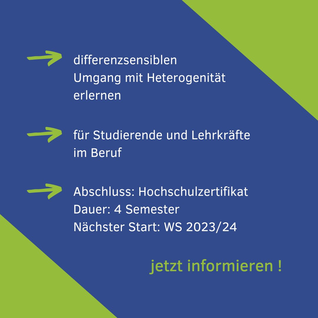Das Hochschulzertifikat "Pädagogischer Umgang mit Heterogenität in Schule und Unterricht" leistet einen Beitrag zur Qualitätsentwicklung und zur Sicherung pädagogischer Standards.
Beginn: Wintersemester 2023/24
Weitere Infos: ph-freiburg.de/studium/ew/zer…
Foto: ©istock
#twlz #edubw