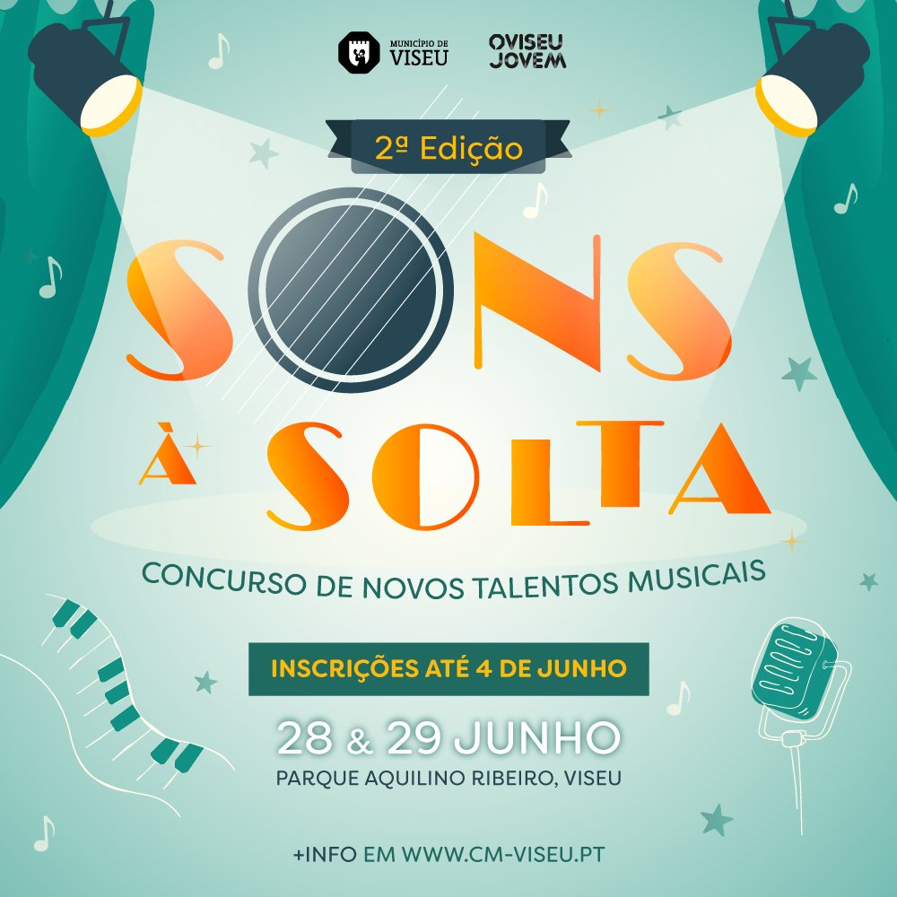🎷 Estão abertas as inscrições para a segunda edição do concurso de novos talentos musicais “Sons à Solta”!

🥁 Esta é a sua oportunidade de mostrar o projeto musical que tem guardado na gaveta!

ℹ️ Saiba mais em: bit.ly/42BLSkF

#viseu