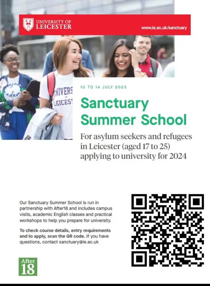 Great #Sanctuary partnership between @After18UK &amp; <a href="/uniofleicester/">University of Leicester</a> for #Leicester #YoungPeople seeking sanctuary &amp; applying to uni Please promote <a href="/LeicesterCoS/">Leicester City of Sanctuary</a> <a href="/LeicsCares/">Leicestershire Cares #TogetherWeCan</a> <a href="/LeicsSocForum/">Leicestershire Social Forum</a> <a href="/derbysolidarity/">Derbyshire Refugee Solidarity 💛</a> <a href="/leicestermuseum/">Leicester Museums & Galleries</a> <a href="/ucas_online/">UCAS</a>
