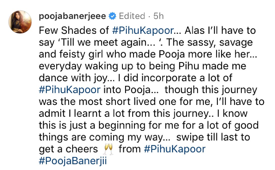 #PihuKapoor #PoojaBanerjee You rocked it Pihu🙌🏼🔥👍🏽❤️ Thank u for playing her