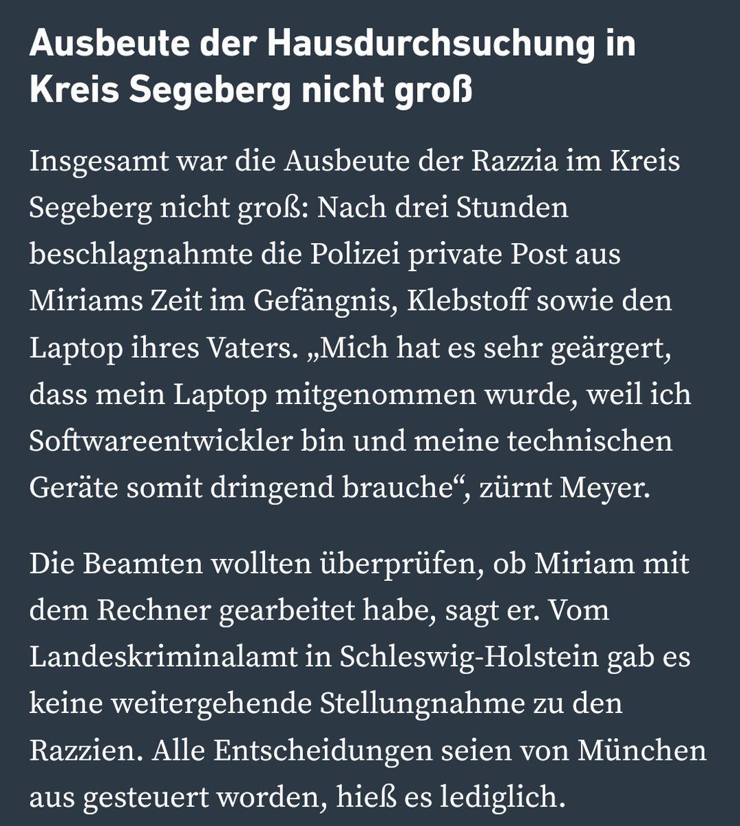 🌻🇺🇦 Maik Kristen (@kradwege) on Twitter photo Diese Hausdurchsuchungen bei Mitgliedern der <a href="/AufstandLastGen/">Letzte Generation</a> sind ein lächerlicher Witz und unangebracht. In Schleswig-Holstein wurde jetzt tatsächlich Klebstoff beschlagnahmt!
Daneben noch Briefe aus der bayrischen Präventivhaft & ein Arbeitslaptop.
kn-online.de/lokales/segebe… Diese Hausdurchsuchungen bei Mitgliedern der <a href="/AufstandLastGen/">Letzte Generation</a> sind ein lächerlicher Witz und unangebracht. In Schleswig-Holstein wurde jetzt tatsächlich Klebstoff beschlagnahmt!
Daneben noch Briefe aus der bayrischen Präventivhaft & ein Arbeitslaptop.
kn-online.de/lokales/segebe…