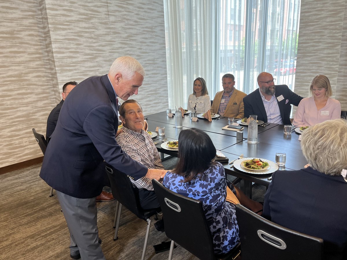 Former Vice President Mike Pence is holding a 'parental rights' roundtable in Des Moines with Iowa Attorney General Brenna Bird. #iacaucus