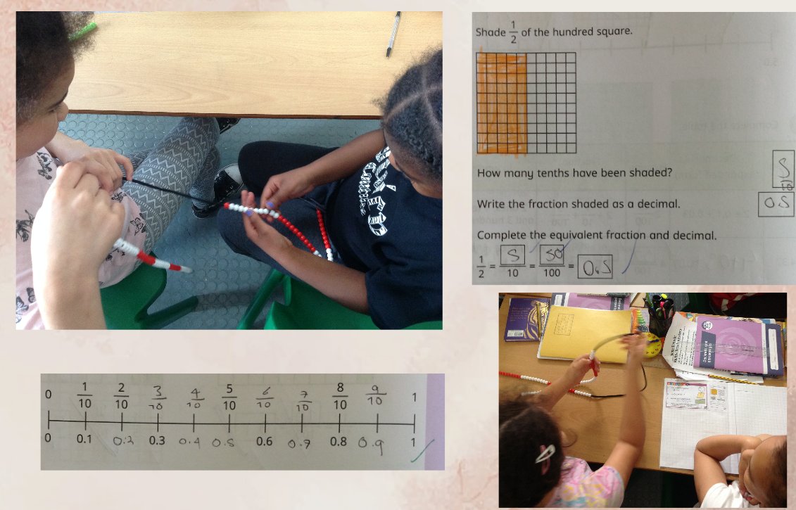 Haseltine_Y5's tweet photo. This week in #Maths, #Year5 are applying our place value and fractions knowledge as we investigate decimals. We have been developing our #fluency with tenths and hundredths using bead-strings, hundred squares, number lines and more! #CPAapproach https://t.co/aceetXBCXN