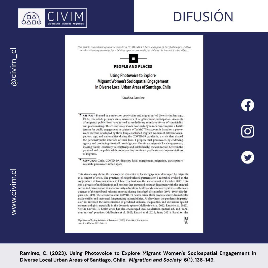 En esta oportunidad, les compartimos el reciente artículo de nuestra investigadora Carolina Ramírez, publicado en la revista Migration and Society. 
berghahnjournals.com/view/journals/…