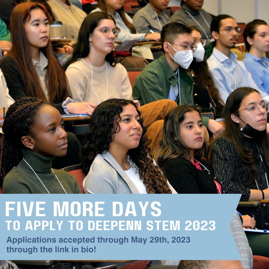 The application for DEEPenn STEM 2023 is due on Monday, May 29th! Access the application through the link in our profile and be sure to have it submitted by Monday!