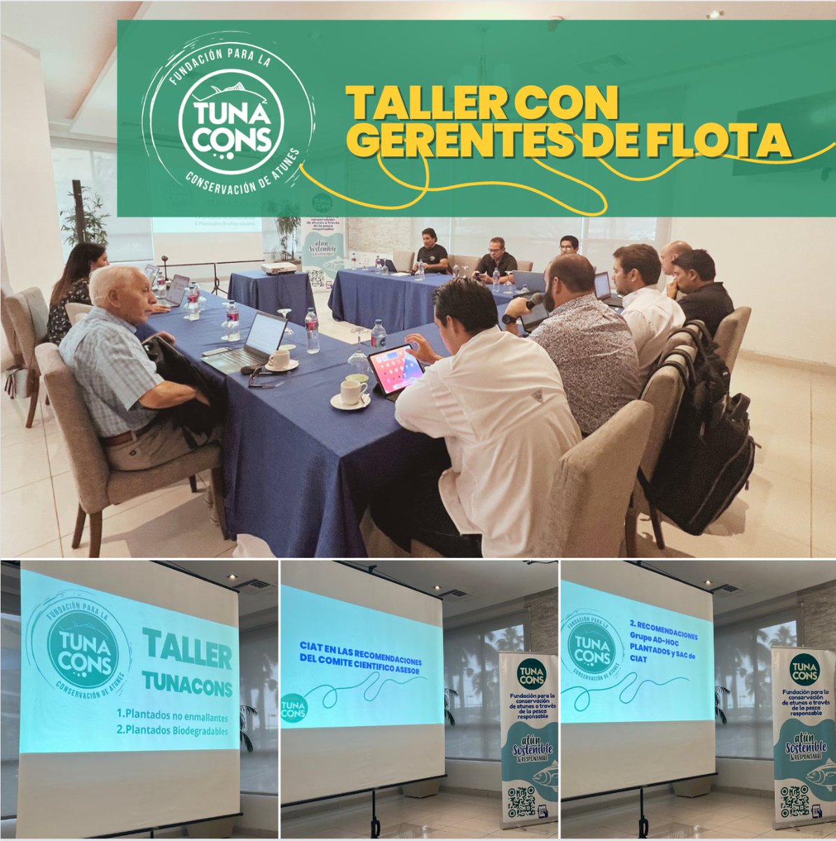 TUNACONSorg's tweet photo. 📌HOY

Gerentes de todas las flotas de buques atuneros miembros de la Fundación TUNACONS de Panamá, EEUU y Ecuador se reunieron hoy para discutir los temas más destacados acerca de #EcoFADs y #PlantadosNoEnmallantes para tomar acciones sostenibles en nuestra actividad pesquera. https://t.co/UvmY3dOdYb