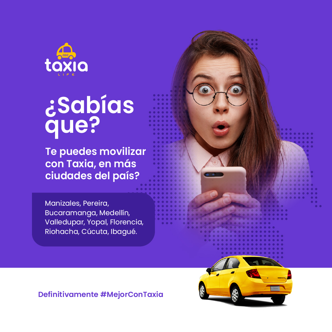 Cuando estés de visita en estas ciudades, movilízate de forma tranquila y segura con #taxia. Si aún no tienes nuestra #app en tu celular, descárgala aquí bit.ly/AppTaxiaLife

Definitivamente #MejorConTaxia | #ServicioTaxi #Colombia