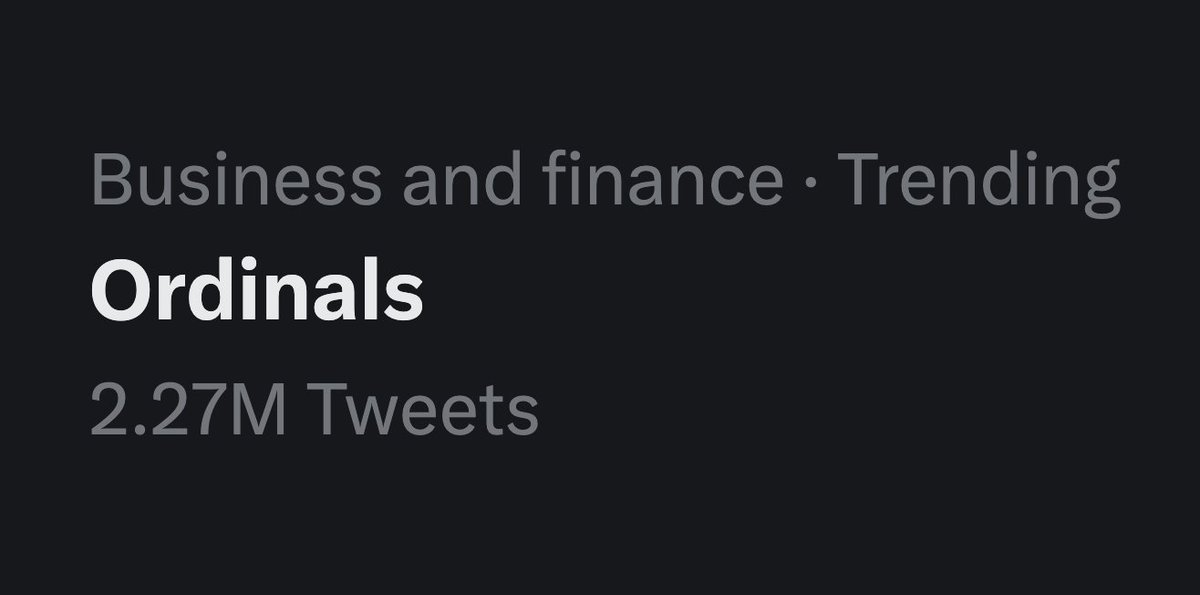 Ordinals is trending on twitter with 2.27M tweets 🤯