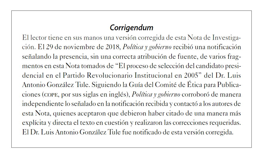 Al parecer ya es una práctica sistemática. A finales de 2018 denuncié un plagio en <a href="/PolGob/">Política y gobierno</a> Sorprendentemente, viniendo de una revista tan prestigiada, no hubo tal, sino una (in)"correcta atribución de fuente, de varios fragmentos" tomados de mi texto.