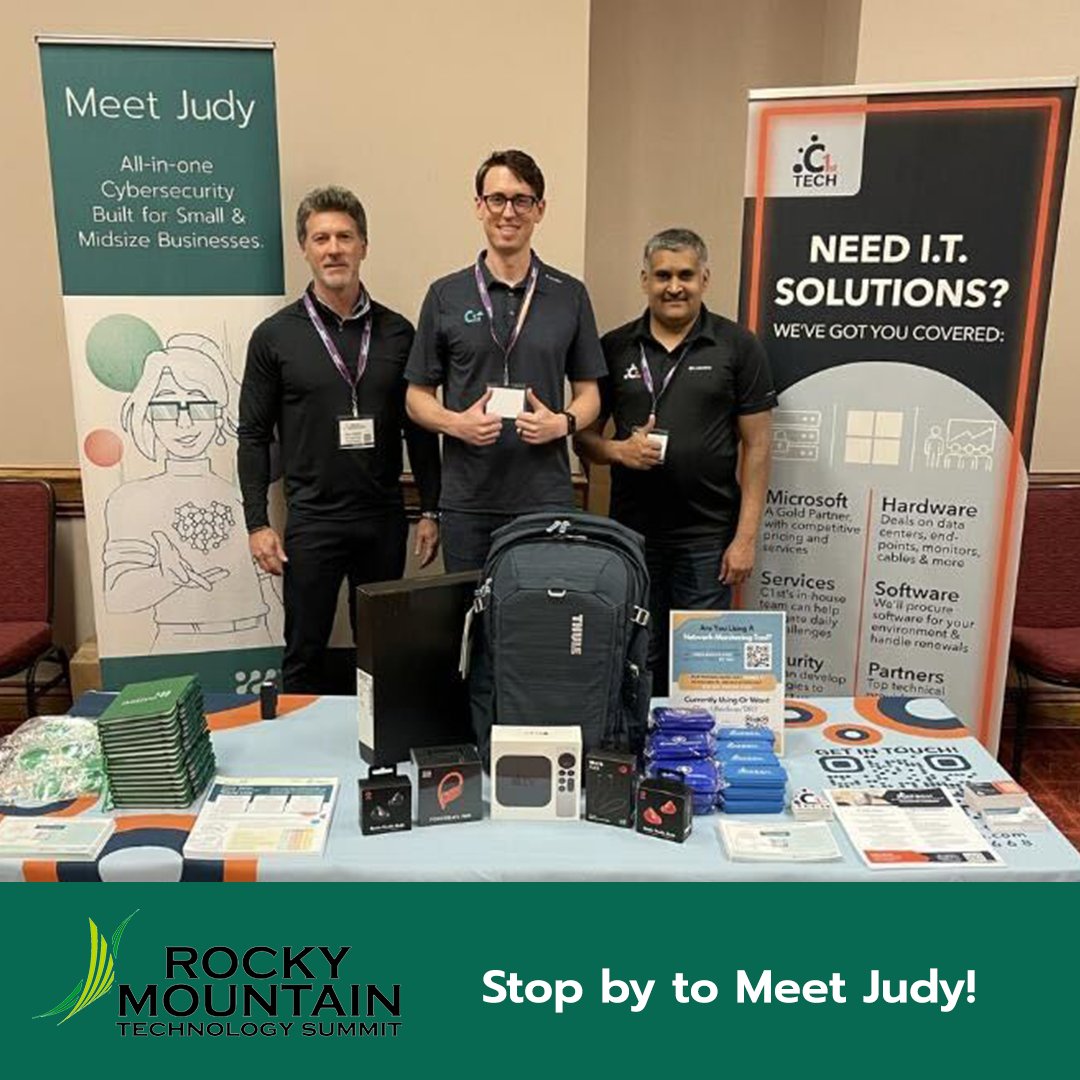 Judy_Security's tweet photo. Getting off to a great start at the Rocky Mountain Tech Summit with our partners @C1stTech!
If you're attending, make sure to stop by to say hello to the team and #MeetJudy!
#DenverEvents #DenverTech #CybersecuritySolutions https://t.co/dZBOBTOm4y