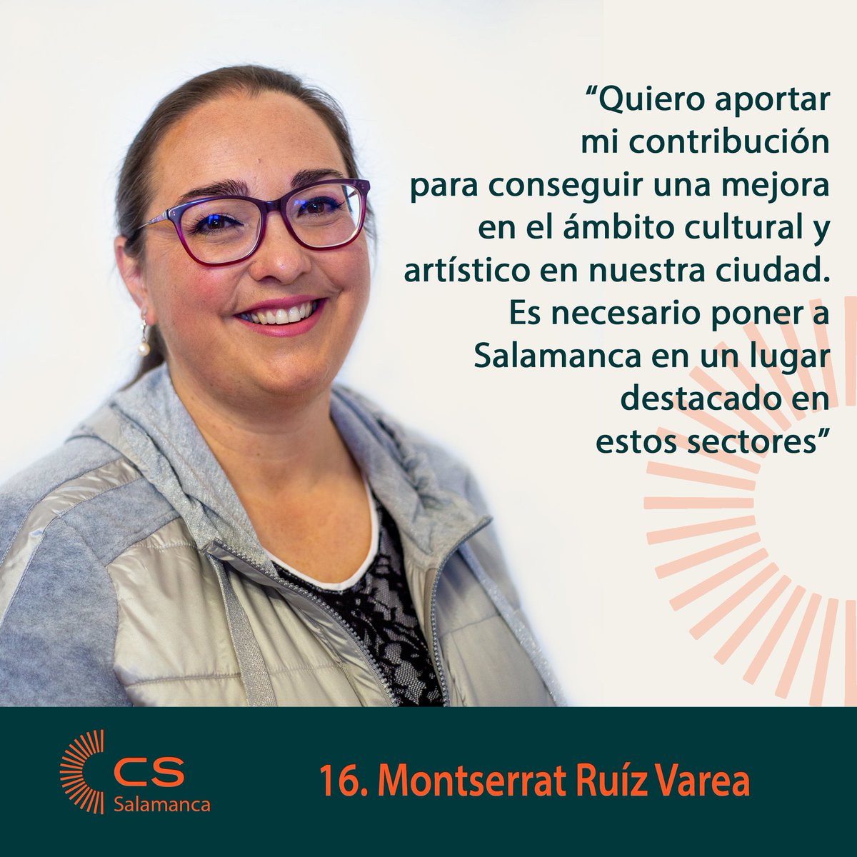 Este es el equipo que defenderá los intereses de los salmantinos desde el Ayuntamiento de #Salamanca. Convencida de vivir en una ciudad que puede ser referente cultural internacional, Montse aporta todo su conocimiento y experiencia para trabajar en ello.
#Salamancaentusmanos