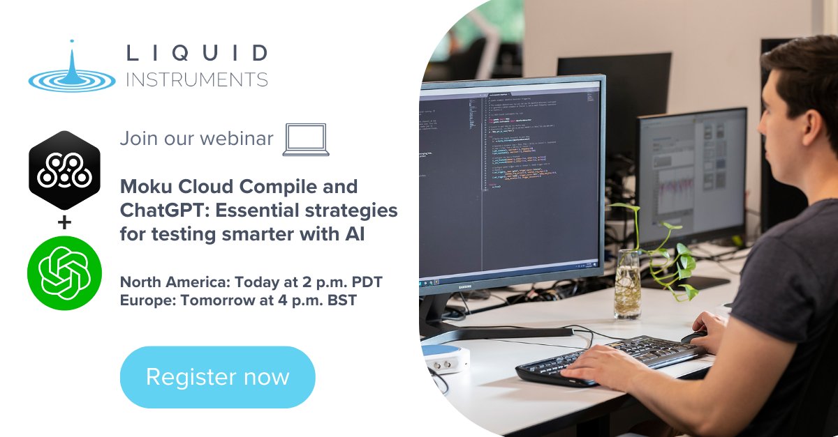 Today's the day! Join us to learn new ways to transform your #testequipment into whatever you want it to be, instantly, with Moku Cloud Compile and #ChatGPT.

Register: hubs.ly/Q01R35YW0

Looking for tomorrow's #Europe session? Register: hubs.ly/Q01R33Rc0