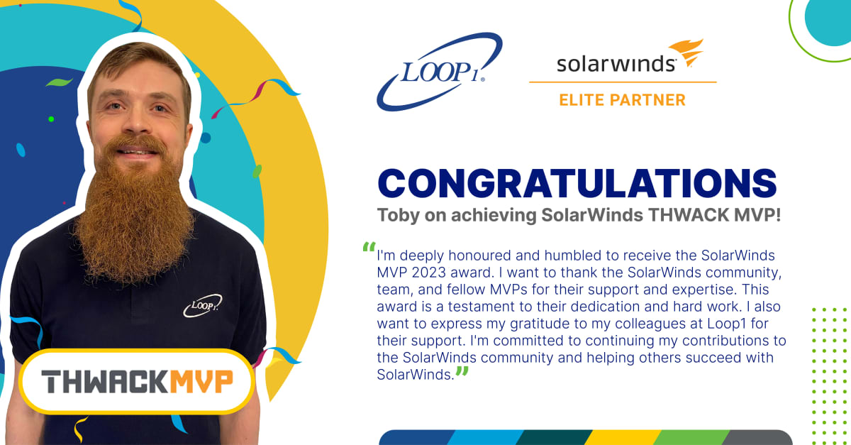 DineshJe94's tweet image. Blatantly capitalizing on @loop1systems #loopster Toby White’s success in achieving THWACK MVP status. We could not be more proud! Congratulations Toby, a well-deserved recognition of your contribution to the @solarwinds community.

Want to connect with Toby on THWACK - search …