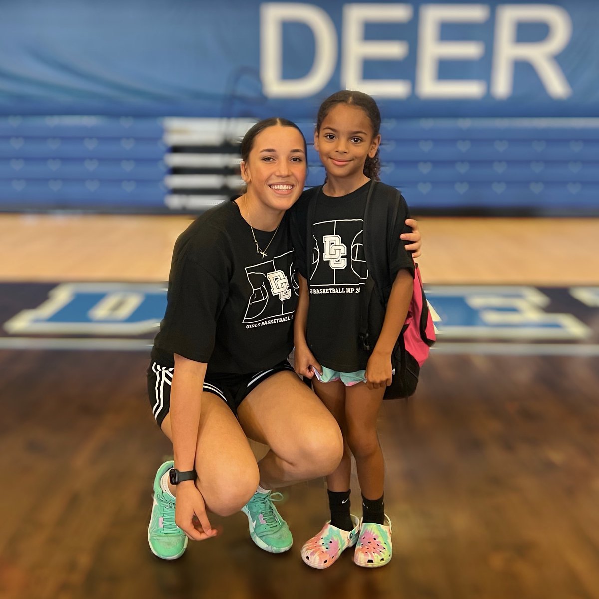 Big_Braelynn's tweet photo. Had to take a picture with one of our campers on the last day today because we have the same name just spelled differently, her name is Layla! 💗 #GoCreek 💙🦌 https://t.co/xHy2aytSjh