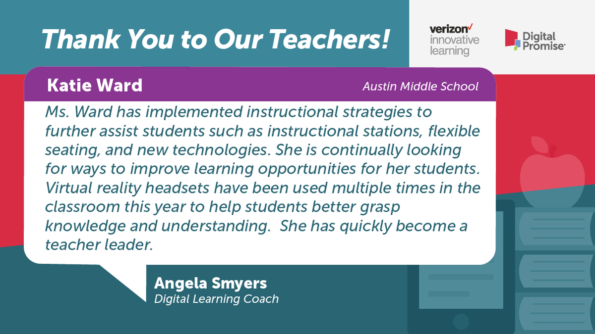 Katie Ward is an English teacher at @Austin_Broncos in @IrvingISD who 'is continually looking for ways to improve learning opportunities for her students,' says #dpvils coach @AngelaSmyers.

#TeacherAppreciationWeek #ThankATeacher