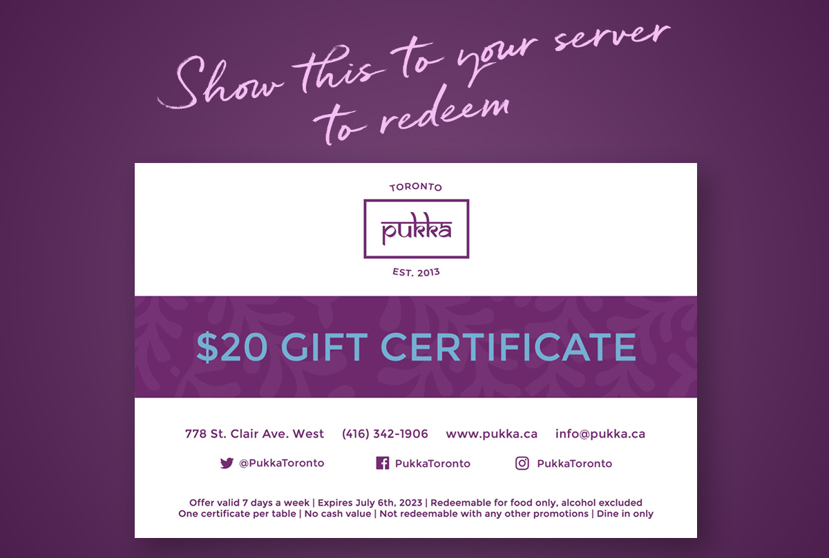 🌸 🌷 🐝  Enjoy $20 off your dine-in meal with our compliments - just show this post to your server to redeem. opentable.com/pukka 

#torontofood #stclairwest #indianrestaurant #torontoeats #torontorestaurants #torontolife #midtowntoronto #hillcrestvillage #foresthilltoronto