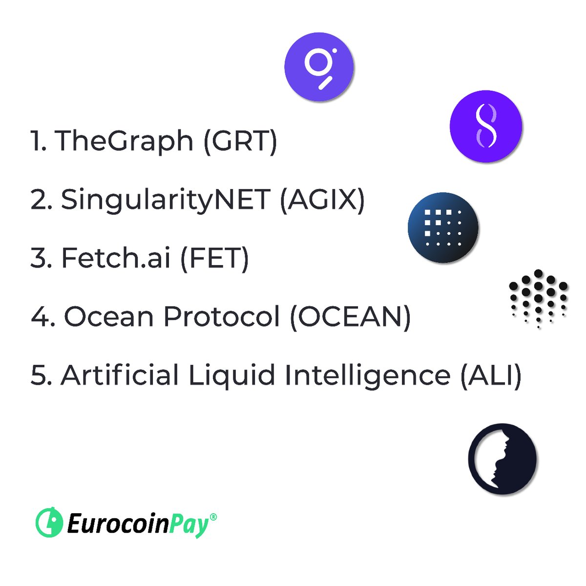 eurocoinpay's tweet photo. ¡Estas son las 5 principales #criptomonedas de la #InteligenciaArticial!💥
¿Las conocías? 💭
#criptoactivos #criptoactivosdigitales #criptos https://t.co/YlrqniOdY9