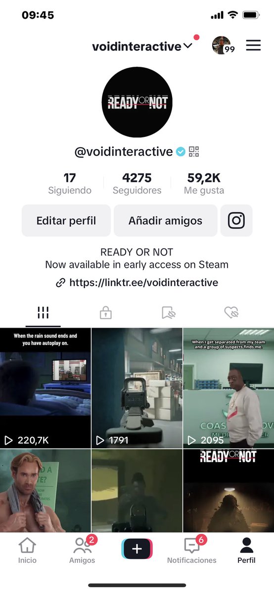 Que felicidad!

Hace tres semanas tomé el control de la cuenta de TikTok de Ready or Not (<a href="/VOIDInteractive/">VOID Interactive</a>) 
Ayer logré que un video se hiciera viral. 🙌🏻🙌🏻
Pasamos de 500 seguidores a 4275 en dos días.

Que bonito lo bonito. 
Vayan y compren Ready or Not por cierto 👀