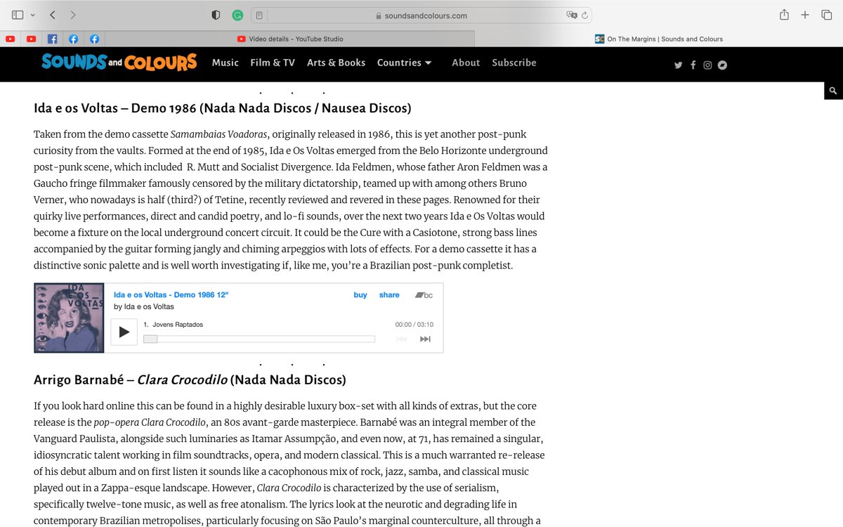 Ida e Os Voltas vinyl release is reviewed by Andy Cumming <a href="/andyalastair/">Andy Cumming</a>  in his column On The Margins on Sounds and Colours.  The vinyl is available through Nausea Records (UK) and Nada Nada Discos (Brasil)
soundsandcolours.com/.../on-the-mar…