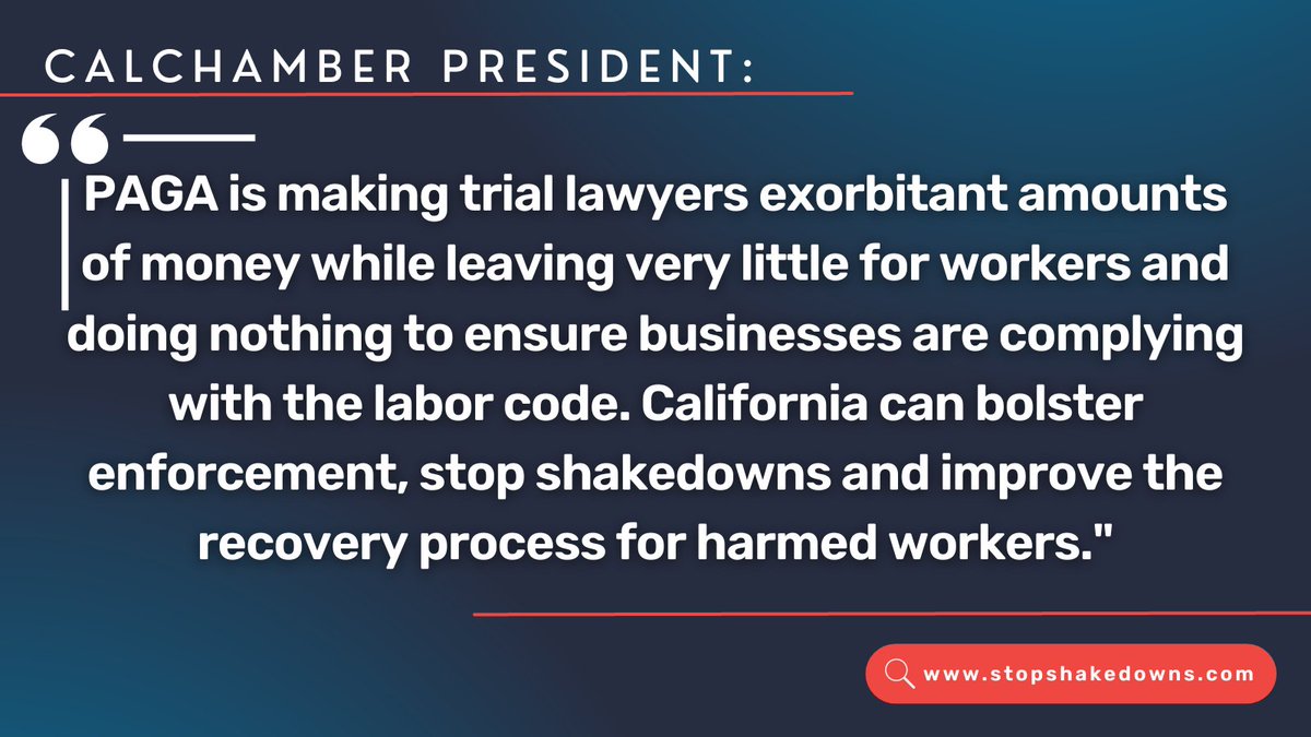 NoShakedowns's tweet photo. Under the current #PAGA system, lawyers take 1/3 of all settlements, even if there’s not enough for workers to get paid properly. We need the #caleg to step in and ensure that trial attys are not the only winners. https://t.co/lR4Nn7MNvG