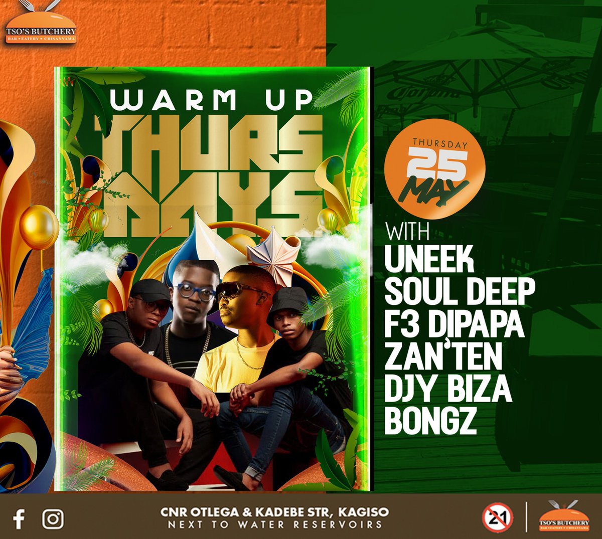 Frank_Magotlhe's tweet photo. A formal introduction of #WarmUpThursdays starting for tomorrow, the 25th of May 2023. This very exciting and fire event to be hosted every last Thursday of the month @ #TsosButchery  in Kagiso, Krugersdorp. https://t.co/pfn2caVQvo