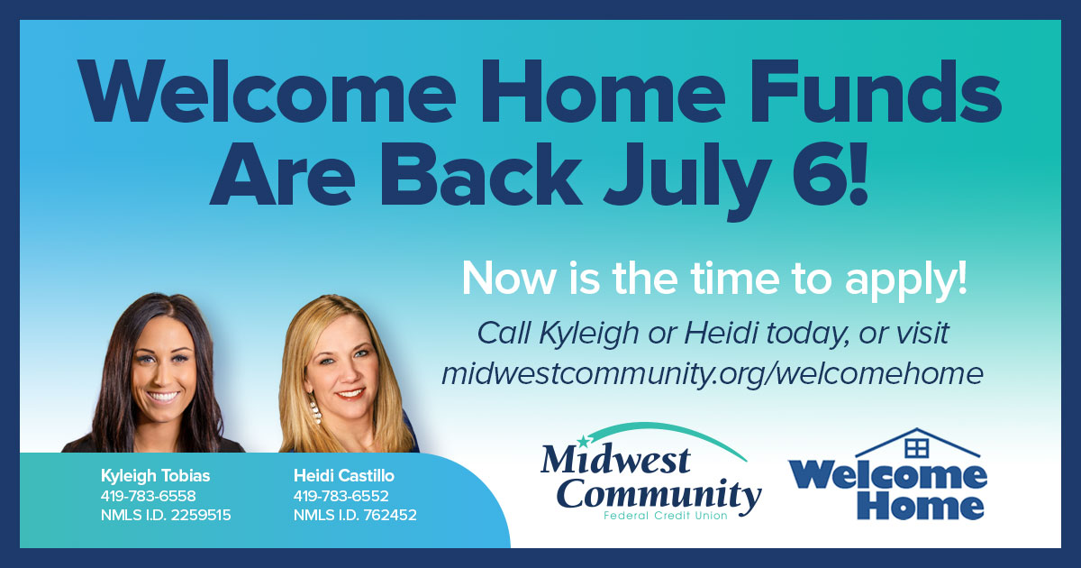 MidwestCommFCU's tweet image. Buying a home soon? Welcome Home Funds are available again starting July 6!

Click the link below to learn more about the Welcome Home Grant program! 🏠

midwestcommunity.org/personal-banki…

#CreditUnions #NorthwestOhio #HomeLoans #RealEstateLending #Mortgages #WelcomeHome #WelcomeHomeGrants