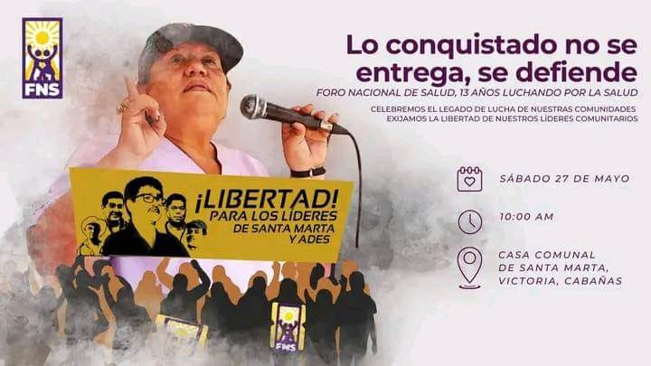 #RedArpas | El <a href="/FNS_OficialSV/">Foro Nacional de Salud</a> , celebrará su 13 aniversario este sábado 27 de mayo en Santa Marta, como muestra de apoyo y solidaridad por la criminalización de sus líderes comunitarios.