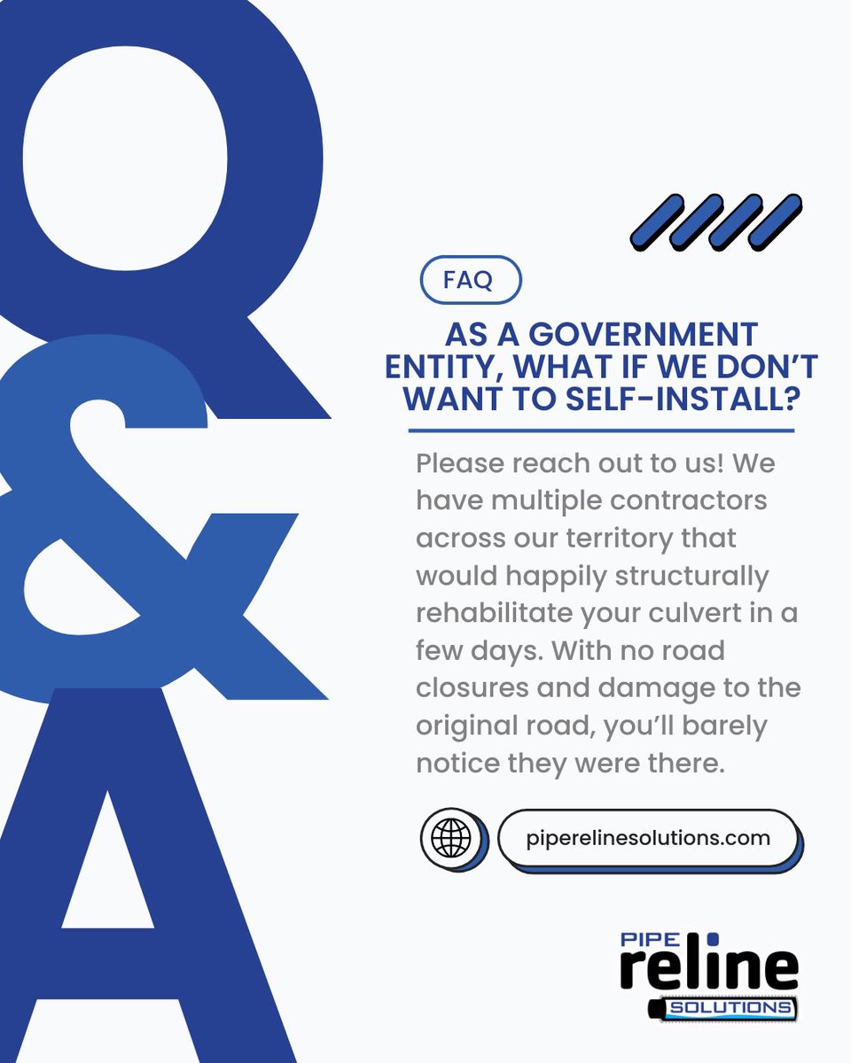#WantToKnowWednesday 

Don’t want to self-install? No worries, we have many contractors across our territory that will get it done with ease! 

#relineit #reline #culverts #pipe #trenchlesstechnology #nodig #pipework #pipereline #pipeprojects #construction #contractors