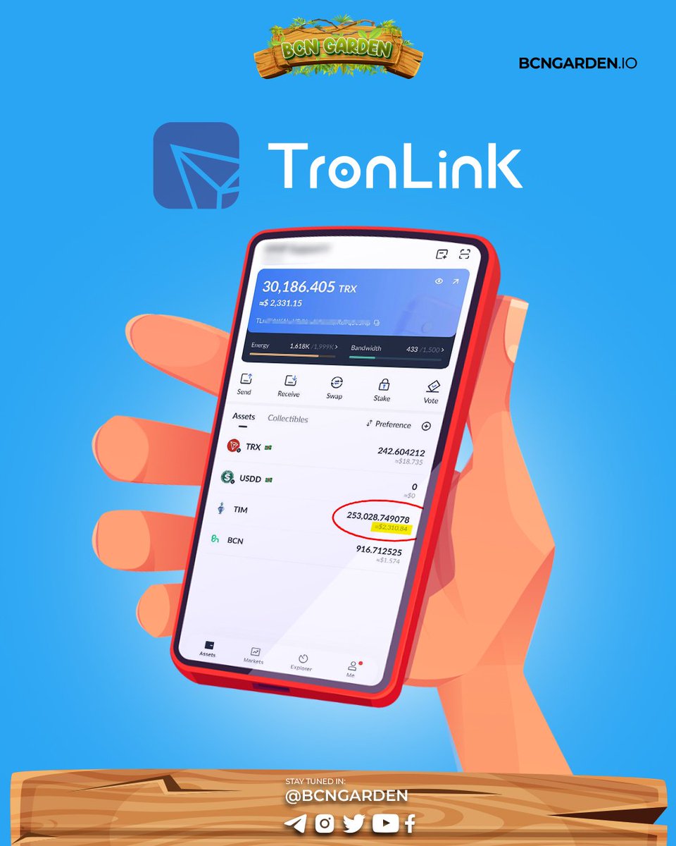 BcnGarden's tweet photo. Exciting News for #BCNGarden Community!
Attention #TIMToken holders! Now you can easily track the value of your TIM tokens in terms of USDT directly on your #TronLinkPro wallet. Stay updated with the latest price and make informed decisions for your in-game investments. https://t.co/Aak1RWHsv0
