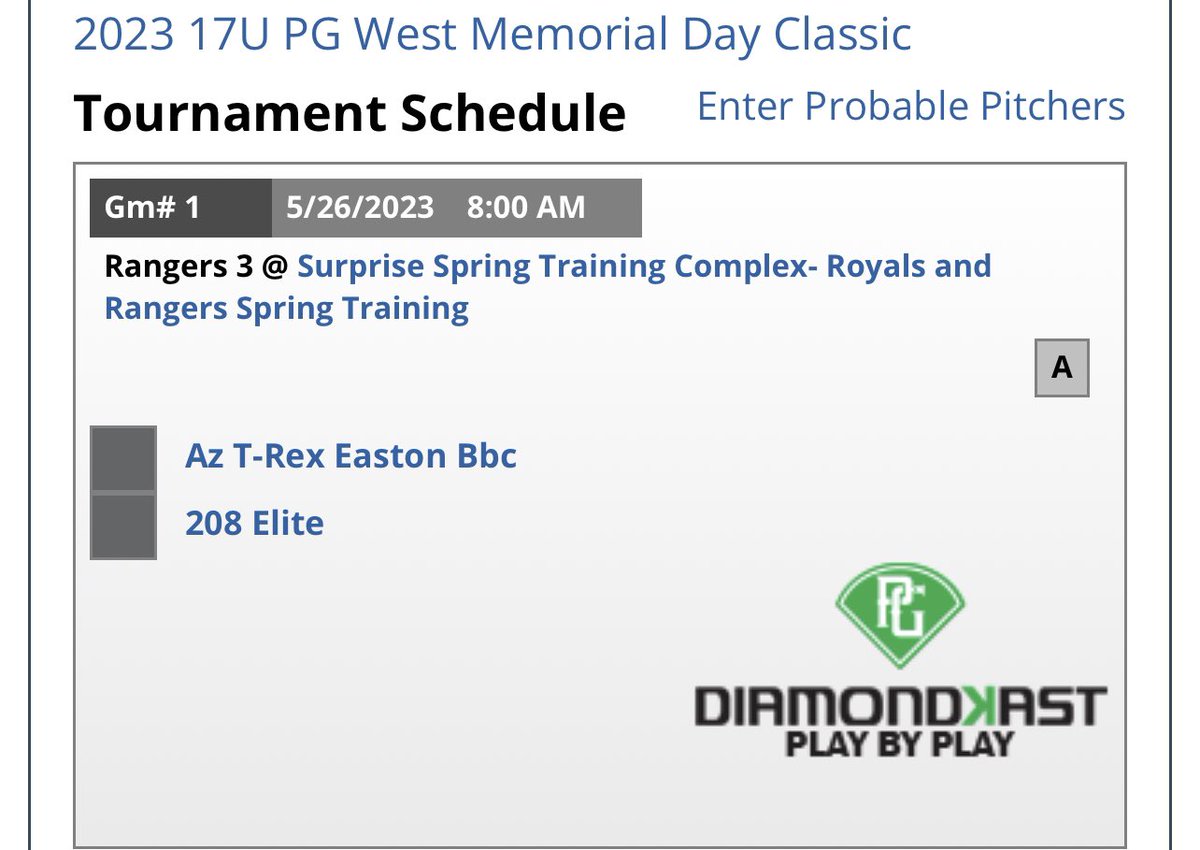 Gavin Koslosky (@gavinkoslosky28) on Twitter photo Getting ready for this weekend at the Perfect Game Memorial Day Classic in Surprise, AZ.
Starting pitcher game 1 below.
<a href="/josh_oller/">Josh Oller</a> <a href="/chokes31/">Alex Cherney</a> <a href="/codbra/">Cody Brassfield</a> <a href="/AnthonyCirell10/">Mesa CC Baseball in Arizona Official Page</a> <a href="/ford_ladd/">Ford Ladd</a> <a href="/CoachBMcCabe/">Brian McCabe</a> <a href="/kellystinnett5/">Kelly Stinnett</a> <a href="/dpankenier/">david pankenier</a> <a href="/Birchprospects/">Louis Birch</a> <a href="/208baseball/">208 Baseball</a> <a href="/PathwayBB/">Pathway Baseball</a> Getting ready for this weekend at the Perfect Game Memorial Day Classic in Surprise, AZ.
Starting pitcher game 1 below.
<a href="/josh_oller/">Josh Oller</a> <a href="/chokes31/">Alex Cherney</a> <a href="/codbra/">Cody Brassfield</a> <a href="/AnthonyCirell10/">Mesa CC Baseball in Arizona Official Page</a> <a href="/ford_ladd/">Ford Ladd</a> <a href="/CoachBMcCabe/">Brian McCabe</a> <a href="/kellystinnett5/">Kelly Stinnett</a> <a href="/dpankenier/">david pankenier</a> <a href="/Birchprospects/">Louis Birch</a> <a href="/208baseball/">208 Baseball</a> <a href="/PathwayBB/">Pathway Baseball</a>