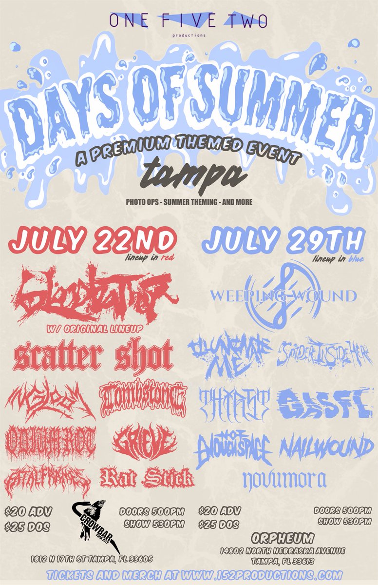 Tampa/Orlando! We will be joining many awesome bands for Days of Summer in July. Grab tickets and throw down with us😎
#metalcore #metalcoreband #show #metalshow #orlando #tampa #hardcore #orlandomusic #orlandoband #moshpit #mosh