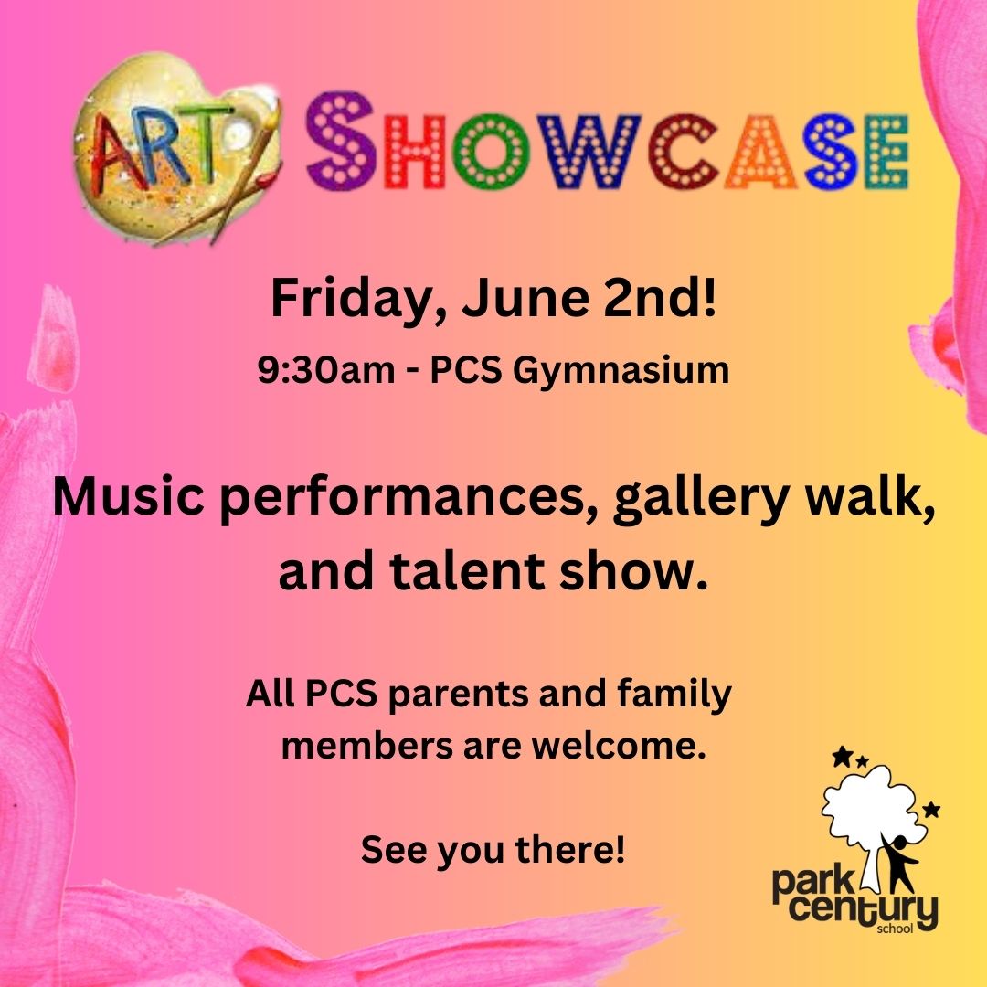Friday, June 2nd, Park Century School Art Showcase!  PCS student art of all disciplines will be on display, including music performances and a talent show.  Starts at 9:30am.  All PCS parents, friends, and family are welcome.  

#art #music #talent #show #LA  #CA #culvercity