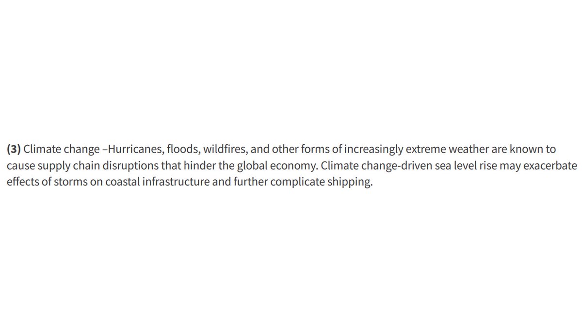 davidsirota's tweet photo. Buried in the fine print at the bottom of a new report out today, the federal government admits that climate change has become a major threat to the supply chain that supports the entire economy. 

https://t.co/J0fISl4xbh https://t.co/5rdEGetS0W