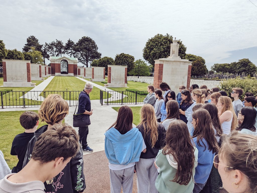 Haileybury_Hist's tweet photo. A couple of group shots from yesterday and today's 'final day' trip to Dunkirk. A wonderful tour from Emmanuel and a reflective visit to the memorial cemetery there. https://t.co/VcgYRDgDUG