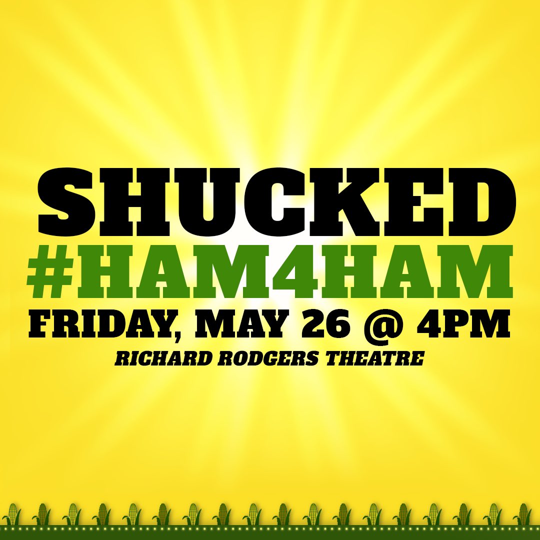 Shucked_Musical's tweet image. 🎶  It’s corny uptown 🎶  We’re thrilled to join @Lin_Manuel and friends for this Friday’s #Ham4Ham at 4pm.