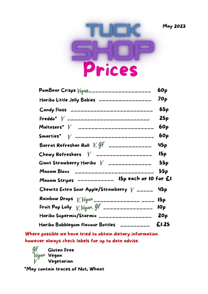 PTAHighHam's tweet photo. Wow! Last day of half term already! Don't forget tuck shop is tomorrow! Preorders for those in after school clubs or monkeys can be sent in envelopes clearly named please. The shop will be open in the playground at 3.30pm for everyone else 🍭🍬🍫🎉 https://t.co/usbuHkDJkA